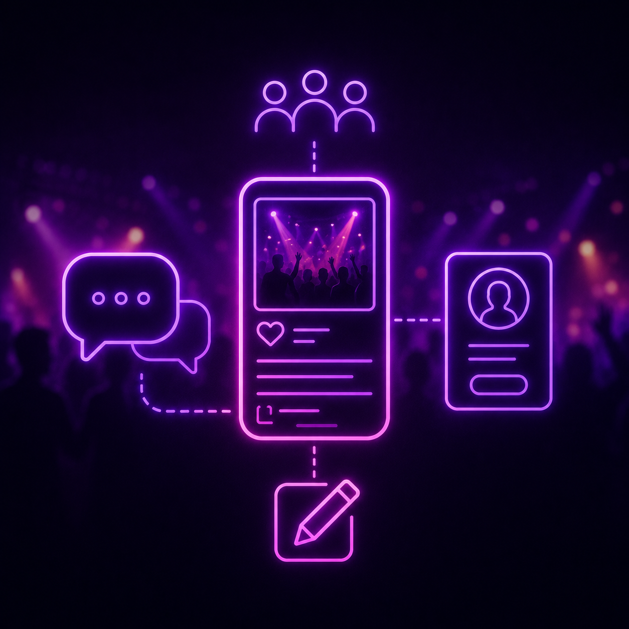 Noxxxie use case showing private chat, feed posts, and profile viewing